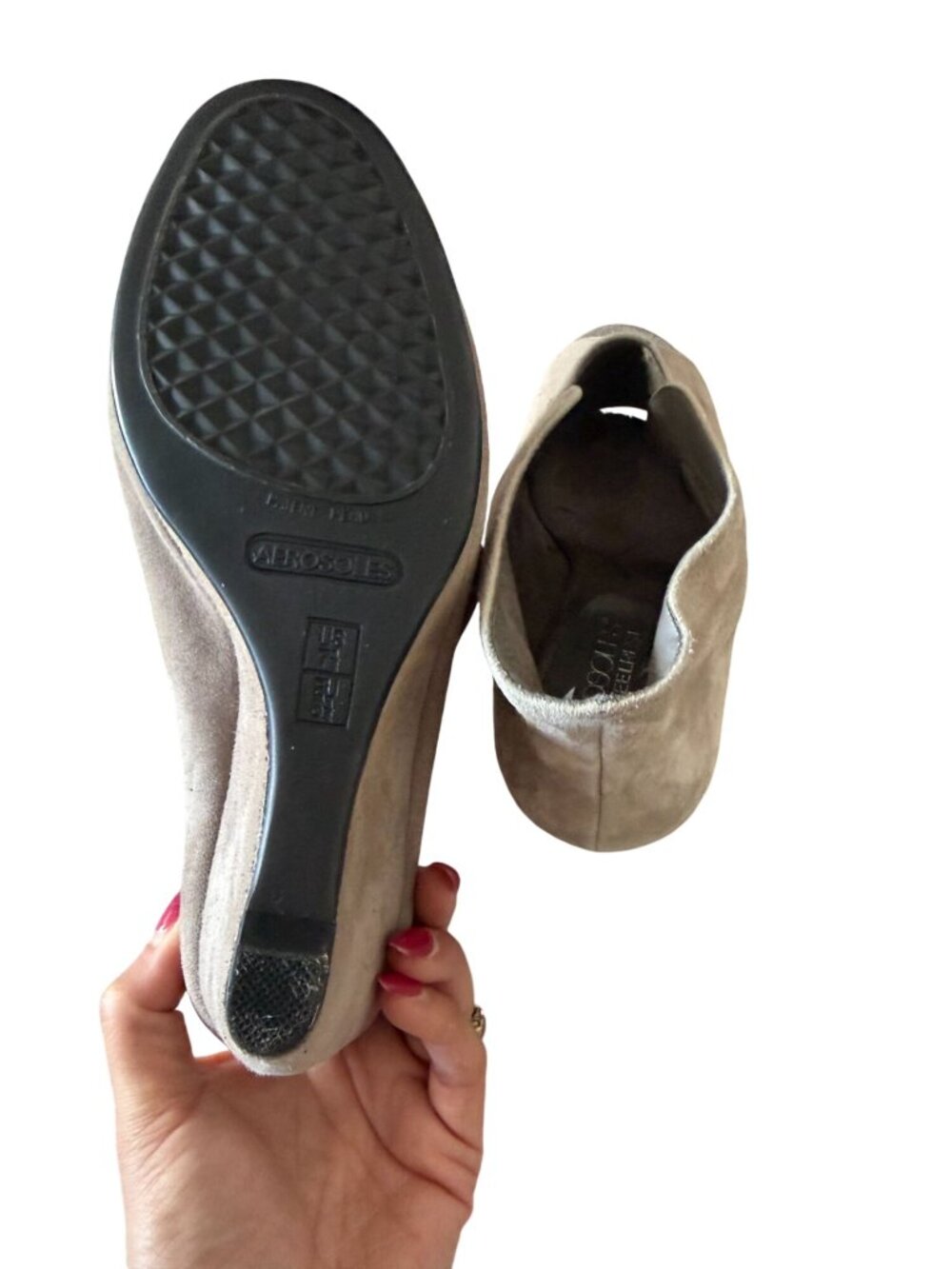 AEROSOLES Gray Suede Peeptoe Wedges Size 7.5 - Picture 6 of 8